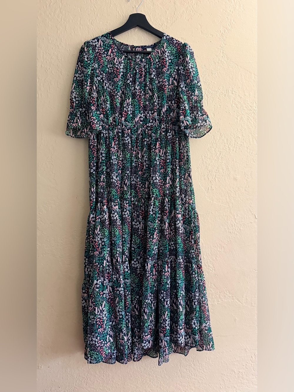 Tommy Hilfiger Black Shear Maxi Dress with Green and Pink Accents